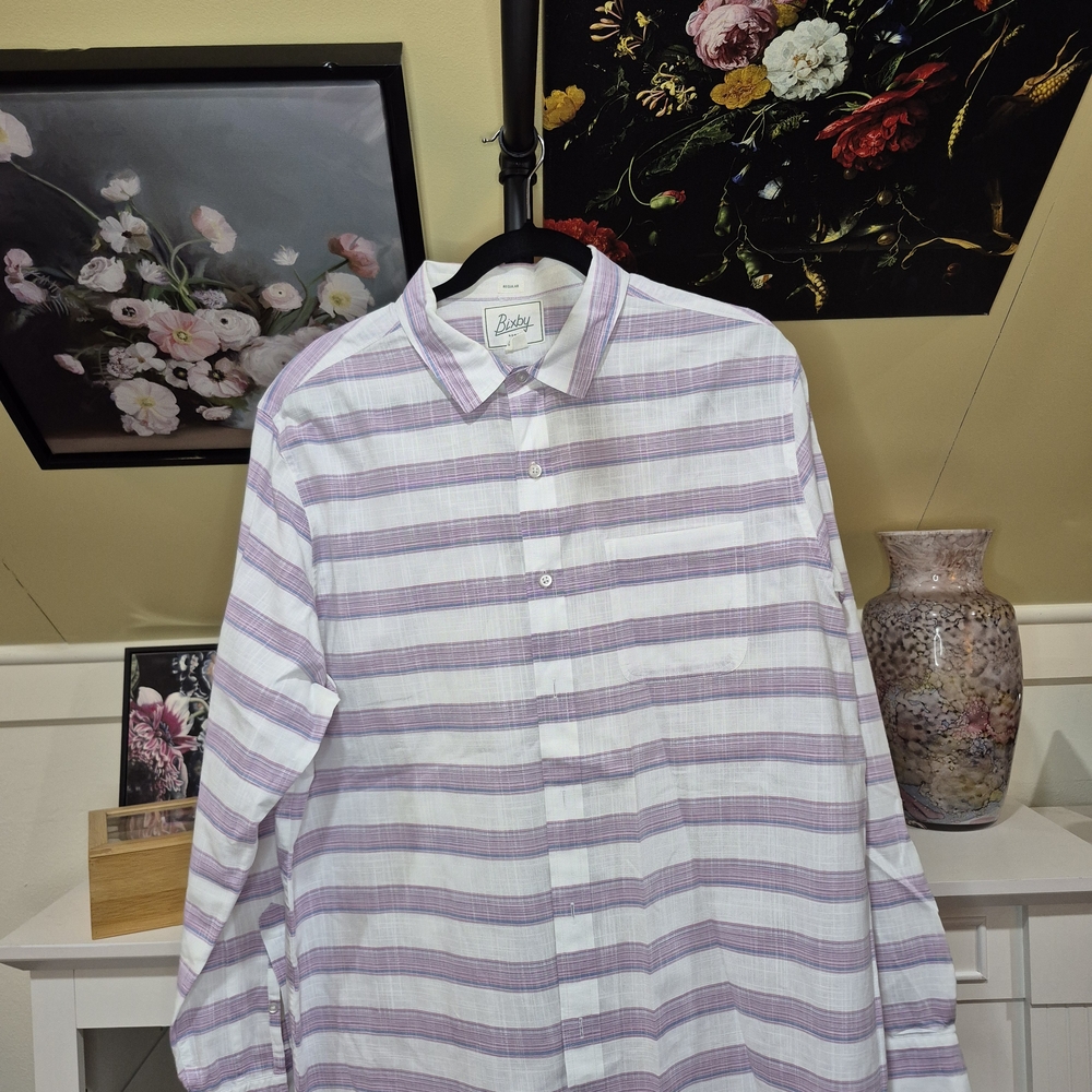 Bixby Nomad Men's Linen Striped Button Down Shirt 1144/334